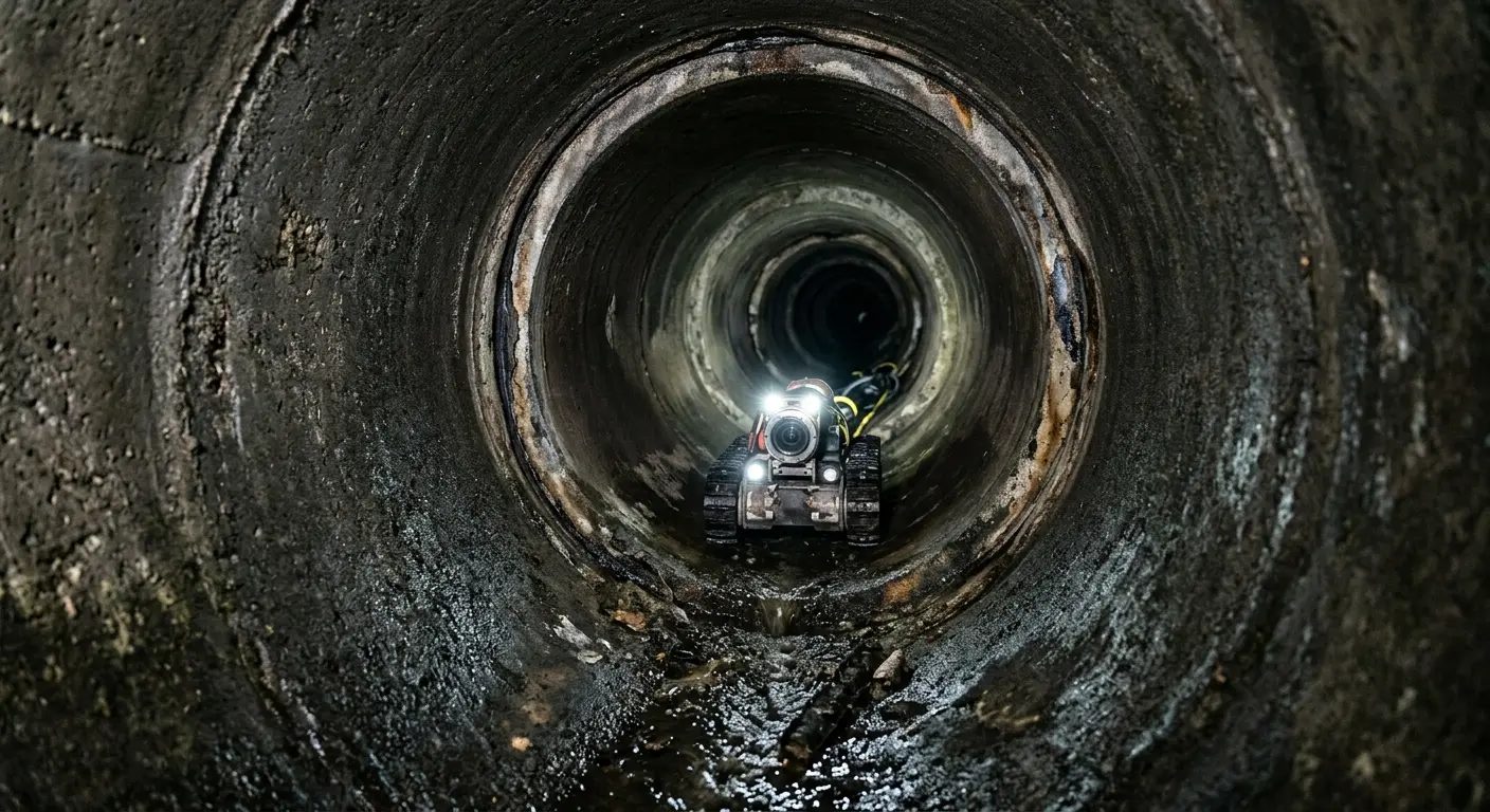 Robotic sewer camera inspecting pipe interior for Sewer Line Cleaning in Sacramento